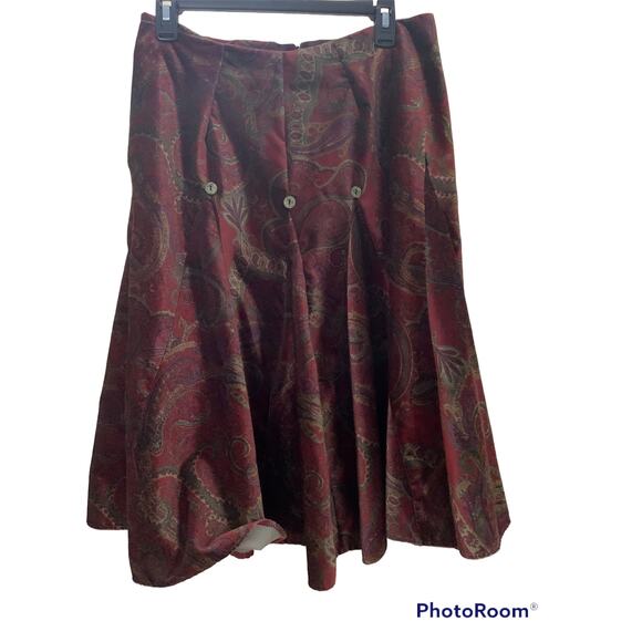 American Vintage Dresses & Skirts - Custom Handmade Button Detail Purple Flair Paisley Velour Print Midi Skirt NWOT